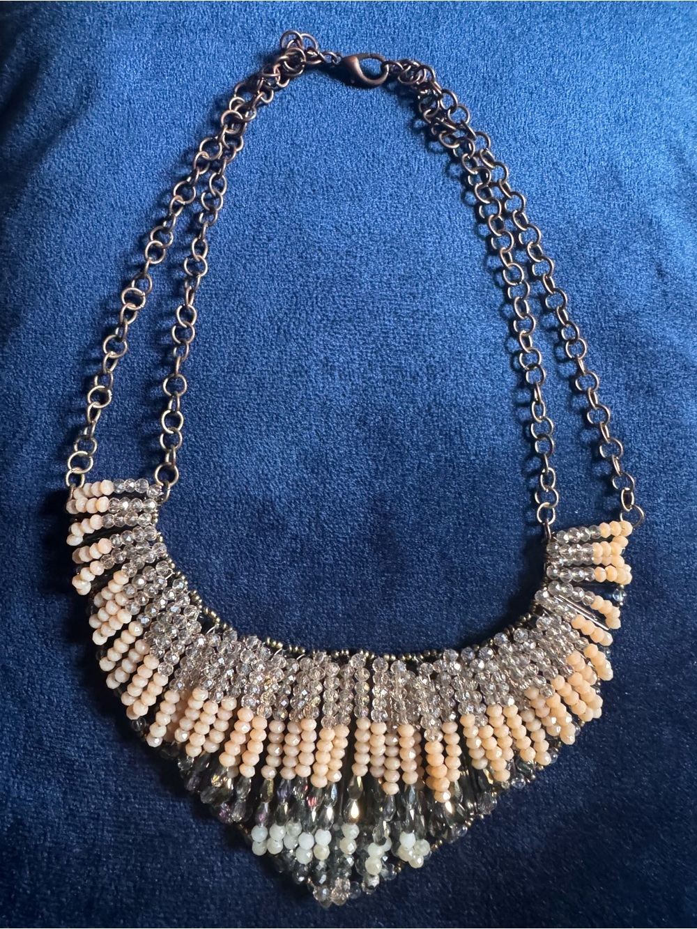 Macy's Natasha Cream and Silver Beaded Fringe Bib Necklace